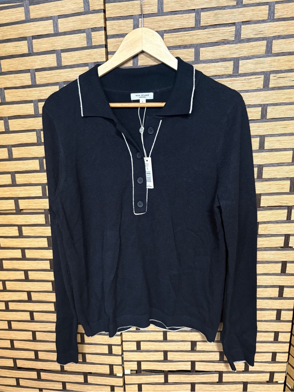 Max studio black polo sweater size large